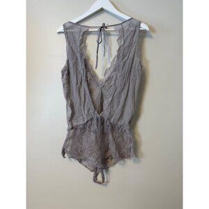 Victoria's Secret Lace & Striped Sheer Bodysuit Teddy Purple Grey Medium